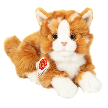 Teddy Hermann - Liggende Kat Rødstribet 20 cm